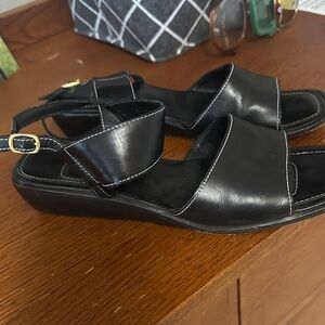 Cole Haan Black Leather Sandals with Gold Buckle